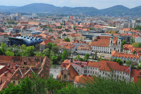 Panoramic view of the old town of Ljubljana, Sloveniaの写真素材