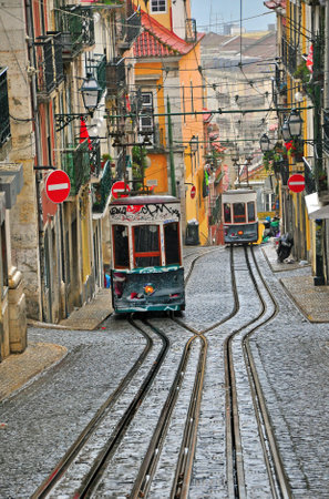 Tram on the streets of Lisbon, Portugalの写真素材