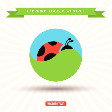 Ladybug Logo grass sky icon vector illustrationsのイラスト素材