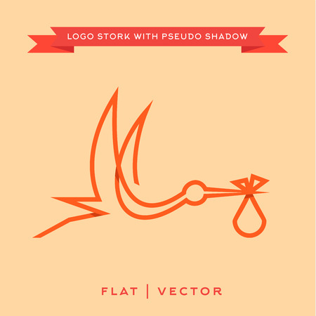 Stork brings baby, trendy brand logo outline with shadow completely vectorsのイラスト素材