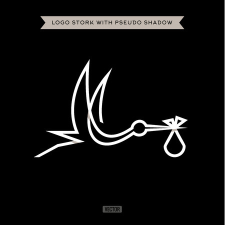 Stork flying the beak of his child, an illustrations in one lineのイラスト素材