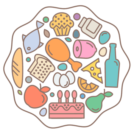 Delicious food icons, quality flat style, logos vector illustration setのイラスト素材