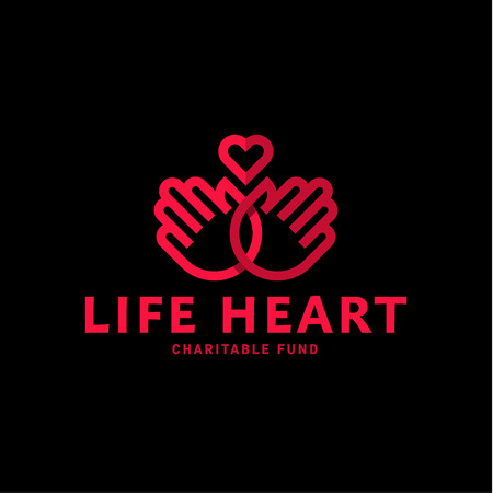 Hands and heart in one line logos flat style trend vector charityのイラスト素材