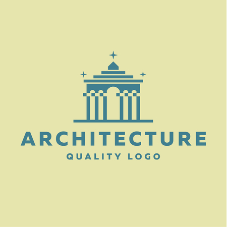 Architectural building in blue abstract minimalism on a light yellow backgroundのイラスト素材