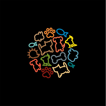 Animals in a linear style drawn into flat, icon outline illustration artのイラスト素材