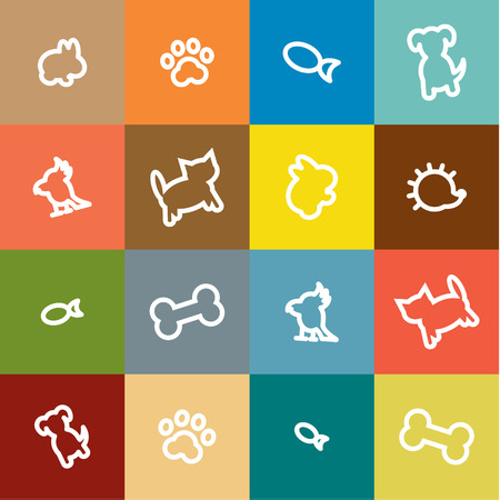 Animals in a linear style drawn into flat, icon outline illustration artのイラスト素材