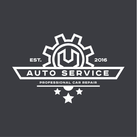 Service auto repair, wrench, logo sign flat