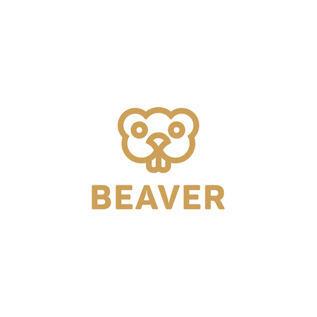 Beaver lines vector an outline monochrome minimalism modern trend monogram animal rodent, Harek, toothy smile eyes.のイラスト素材