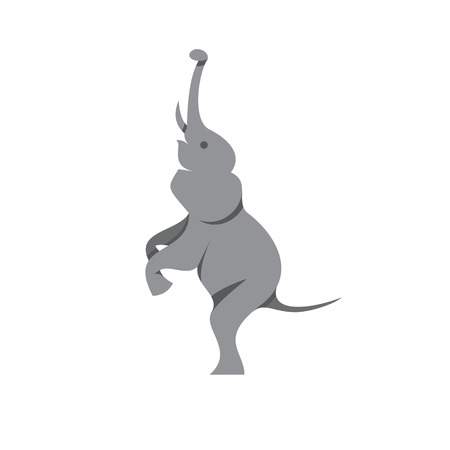 Modern illustration of elephant on white background that stands on its hind legs and pulls up, vector drawing artのイラスト素材