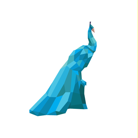 Blue Peacock polygon faceted design style modern illustration bird logo artのイラスト素材