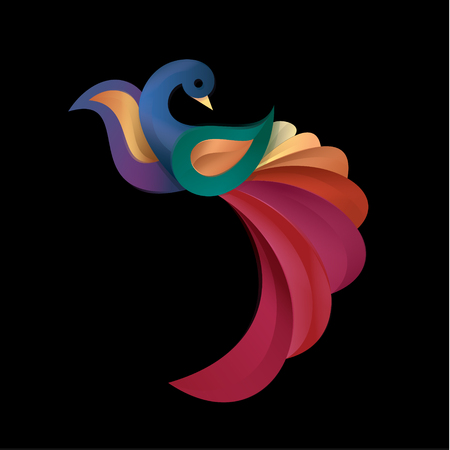 Peacock colored birds illustration of a modern design, high quality performance for your brand logo style artのイラスト素材