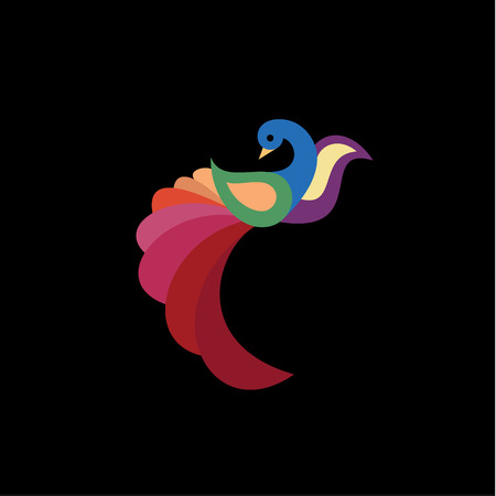 Peacock colored birds illustration of a modern design, high quality performance for your brand logo style artのイラスト素材