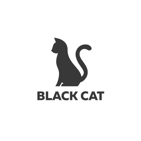 Black cat sitting on a white background Logo Design in modern minimalist illustrations flat icons artのイラスト素材
