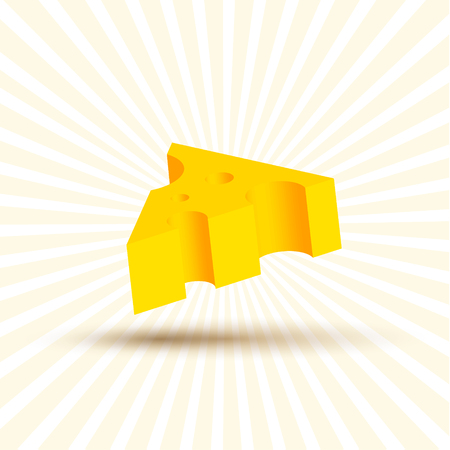 Volume of cheese illustration, realistic design beautiful yellow piece with shadow on white background artのイラスト素材