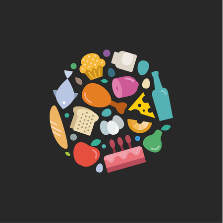 Unique set of Flat icons Food under the Logo, vector Modern design quality colored illustrations  artのイラスト素材