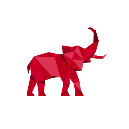 Red Elephant standing with trunk up Polygon style Animal Design Vector illustrations Low Poly Modern logo art