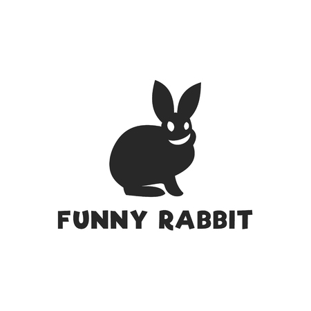 Smiling funny rabbit silhouette logo design single-color monochrome flat style icon vector illustrations artのイラスト素材