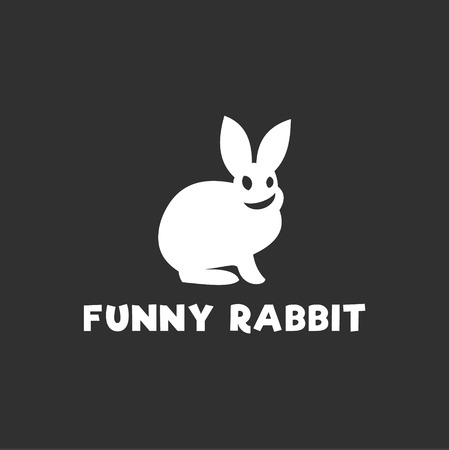 Smiling funny rabbit silhouette logo design single-color monochrome flat style icon vector illustrations artのイラスト素材