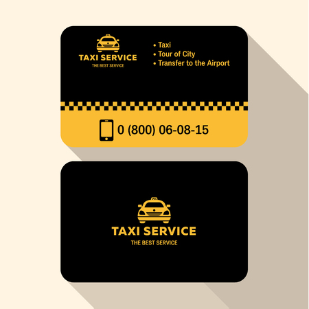 Business card taxi driver, flat modern trendy style yellow and black plastic creditsの写真素材