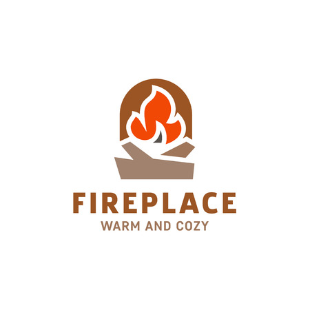 fire in the fireplace with firewood logo illustration flat minimalist trend artのイラスト素材