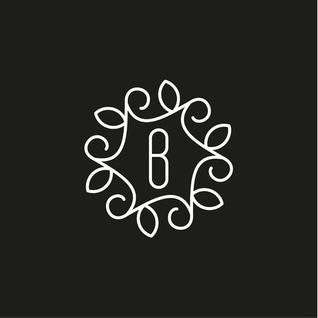 Logo letter B in minimalism leaves on a black background in the form of design patterns artのイラスト素材