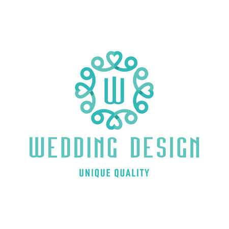 Wedding logo design turquoise with hearts and the letter W artのイラスト素材