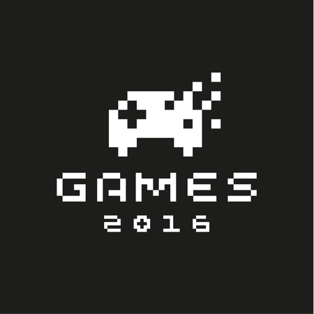 Pixel Game button joystick on a game pad in black and white style icon vector.のイラスト素材