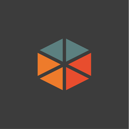 Triangular abstract logos icons in flat design orange blue colorsの写真素材