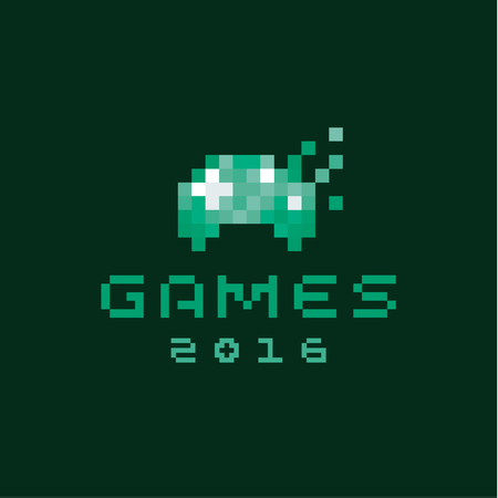 Consoles joystick vector gaming pixels flat style design on a green backgroundの写真素材