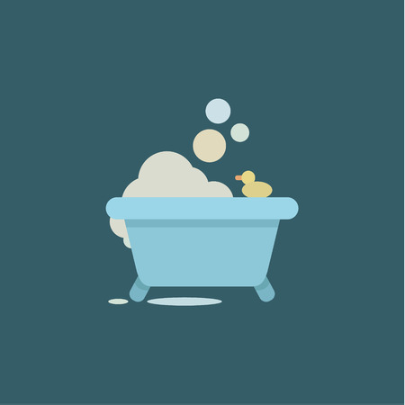 Bath Duck with soap Bubbles and Relaxing environment design flat graphics stylish, modern illustrationのイラスト素材