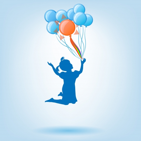 little girl flies on balloonsのイラスト素材