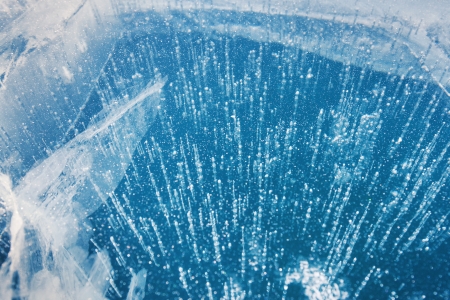Beautiful ice of Lake Baikal with abstract bubblesの写真素材