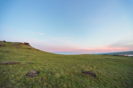 Mountains and steppes Hakassii, sunsetの写真素材