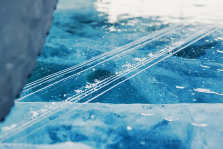 Trace on ice from braking of the car and a wheel partの写真素材