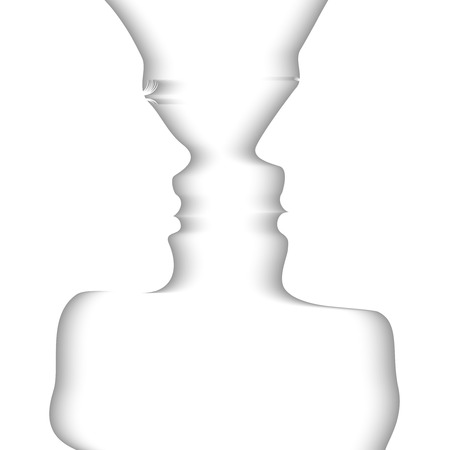 Silhouette of man and woman head profile のイラスト素材