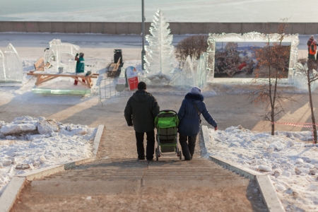 KRASNOYARSK, RUSSIA - JAN 18, 2014: Exhibition of paintings winter theme. Festival "Magic ice of Siberia" in Krasnoyarsk.のeditorial素材