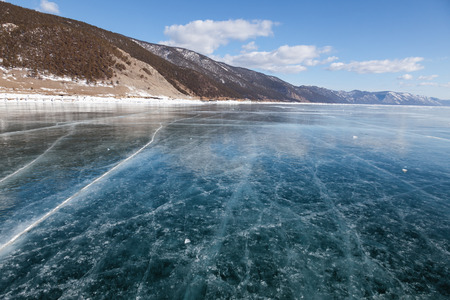 outdoor view of frozen baikal lake in winter の写真素材