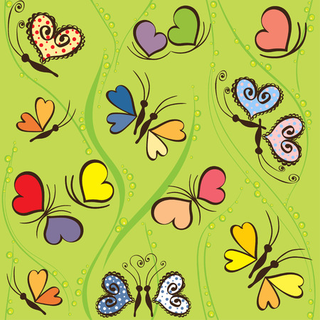 Seamless pattern with hearts and butterfliesのイラスト素材