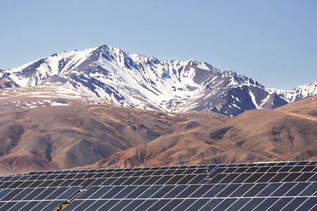 Power plant using renewable solar energy from the sun in the mountainsの写真素材