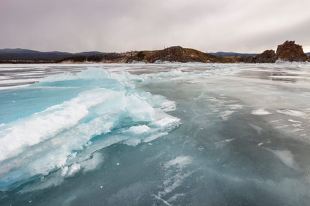 outdoor view of frozen Baikal lake in winter