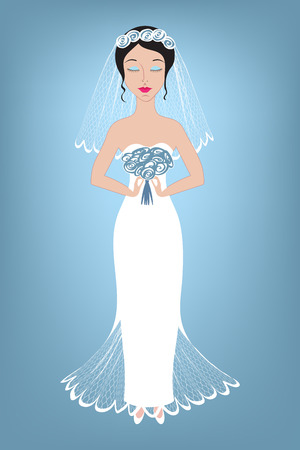 Illustration of a beautiful bride on a blueのイラスト素材