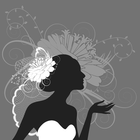 Illustration of a beautiful bride on a greyのイラスト素材