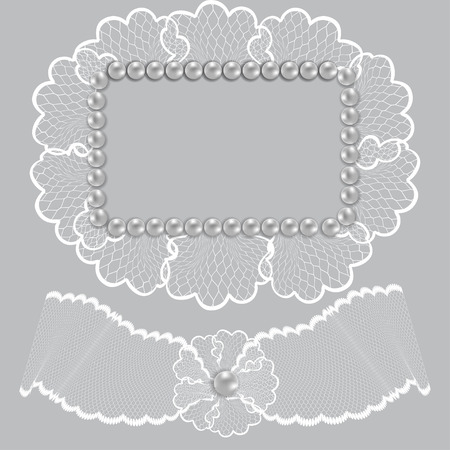 Lace frame decorated with pearls wedding decorのイラスト素材