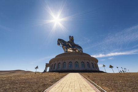 Tsonjin Boldog, May, 06 2016: 40-meters tall statue of Genghis Khan on horseback. Statue Complex, Mongoliaの写真素材
