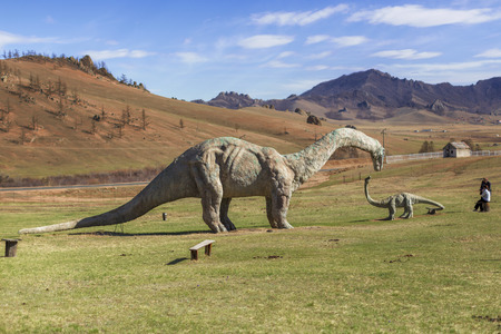 Gorkhi-Terelj National Park, Mongolia - MAY, 06 2016:Dinosaur sculpture in an abandoned tourist complex "Dinosaur Valley"のeditorial素材