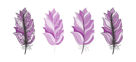 Hand drawn  pink color feathers set for your design, vector illustrationのイラスト素材