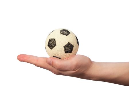 hand hold soccer ballの写真素材
