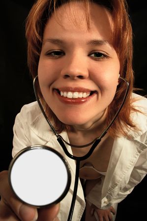 young sexy woman doctor on blackの写真素材