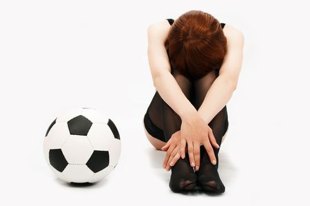 young beauty girl with soccer ballの写真素材