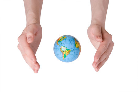 hand care Earth globeの写真素材